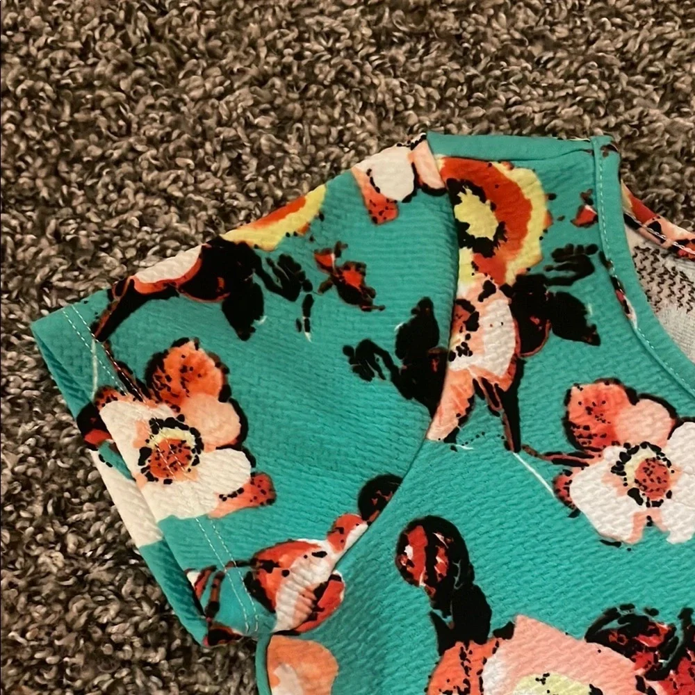 Cato Beautiful Girls Floral Dress in Turquoise and Peach Flowera